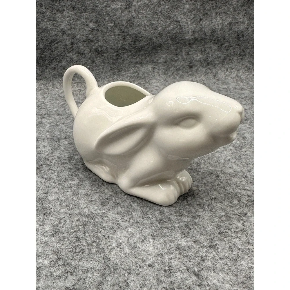 White Ceramic Bunny Rabbit Creamer Figural Easter Spring Small Milk Pitcher